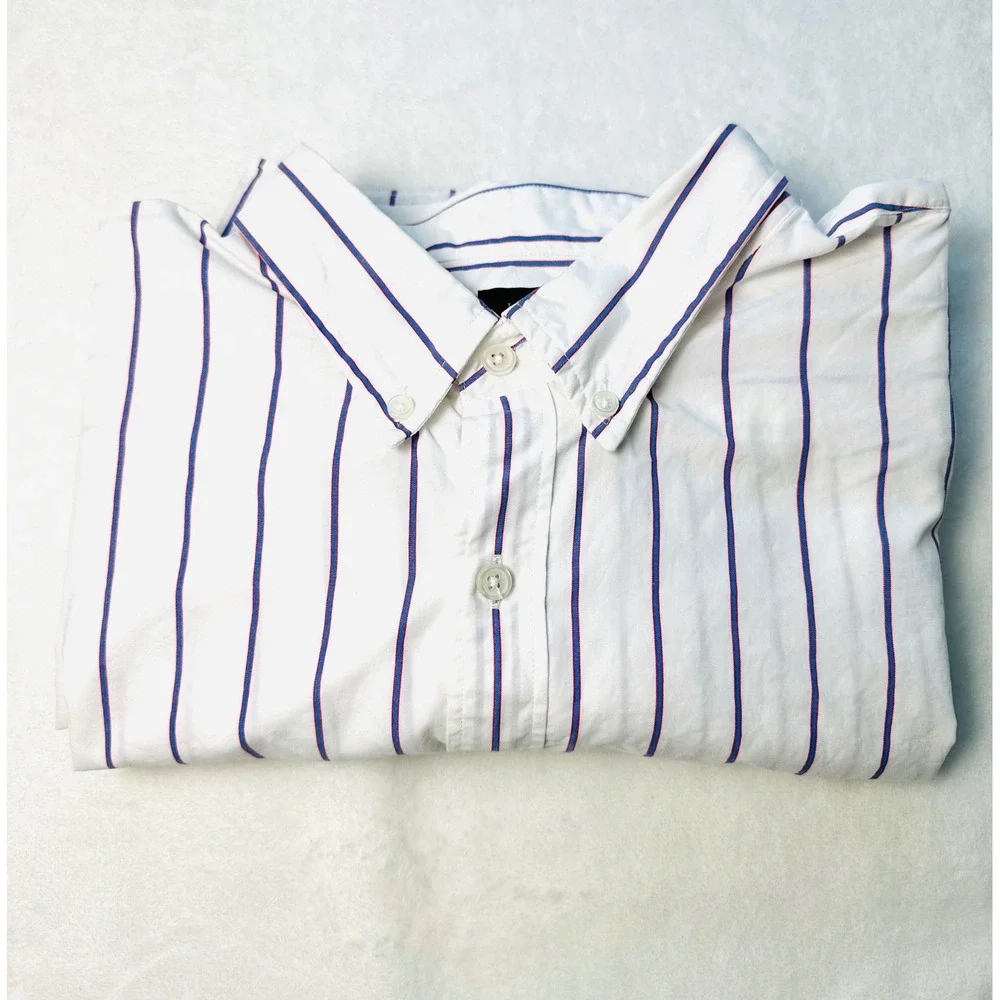 J.Crew Button-Down Shirt Mens XL White Blue Striped Cotton Long Sleeve Preppy